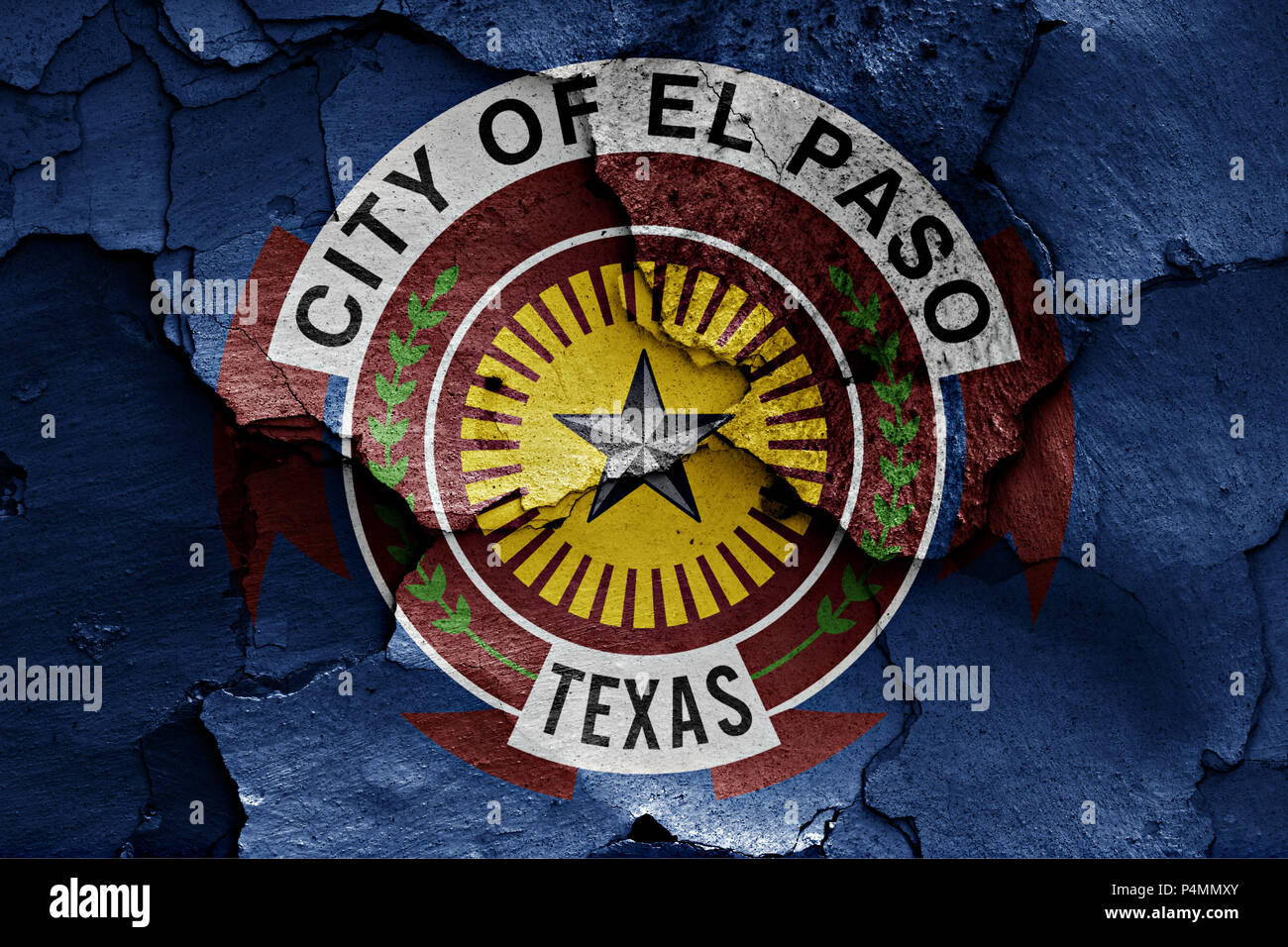 Bandiera di El Paso sulla parete incrinato Foto Stock