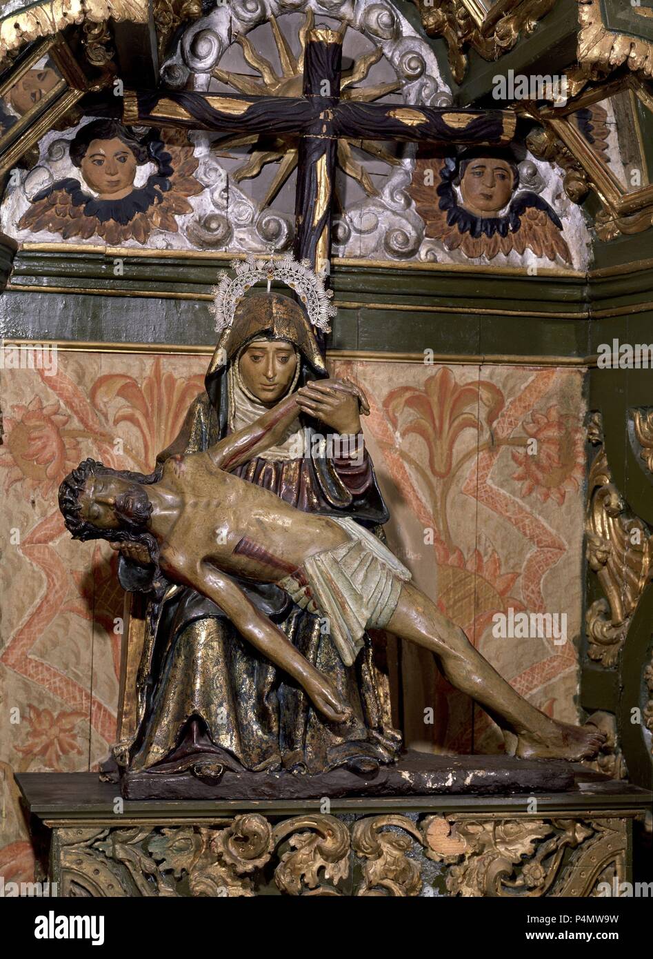 PIEDAD - SIGLO XV - policromato di terracotta. Autore: Lorenzo Mercadante de Bretaña (d. c. 1480). Posizione: Iglesia de Santa Catalina, FREGENAL DE LA SIERRA, BADAJOZ, Spagna. Foto Stock