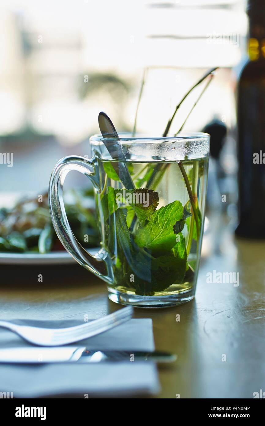 Tè alla menta in una coppa di vetro Foto Stock