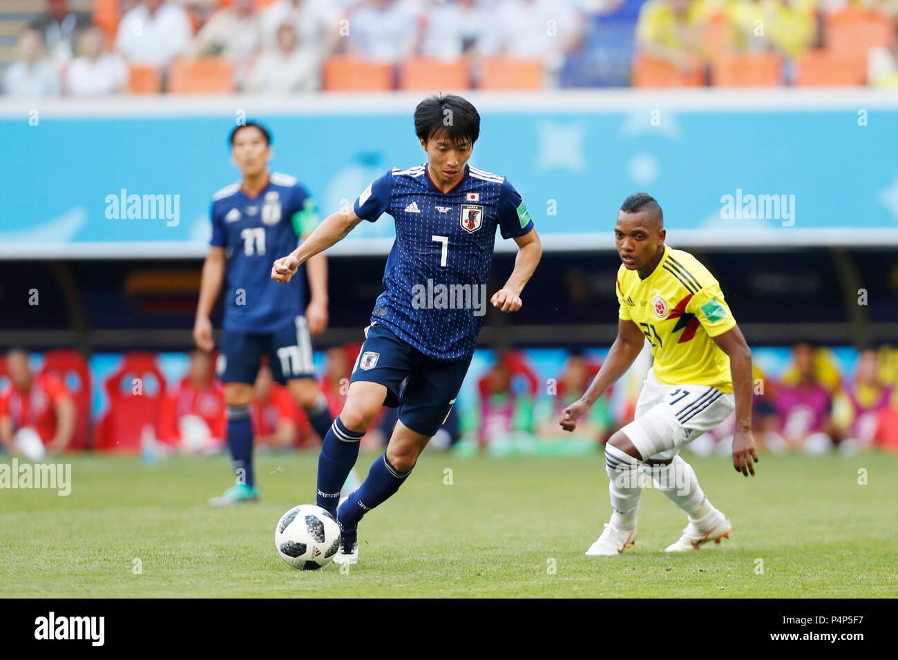 Saransk, Russia. 19 giugno 2018. Gaku Shibasaki (JPN) Calcio/Calcetto : FIFA World Cup Russia 2018 match tra Colombia 1-2 Giappone all'Arena di Mordovia Saransk in Russia . Credito: Mutsu KAWAMORI/AFLO/Alamy Live News Foto Stock