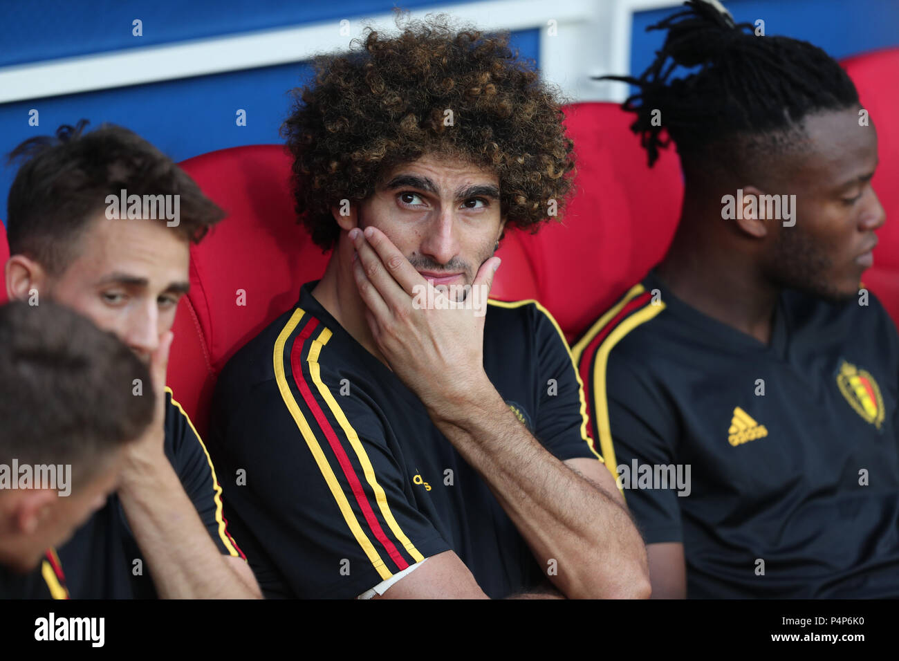 Marouane Fellaini sul banco di Belgio Belgio V TUNISIA BELGIO V TUNISIA, 2018 FIFA WORLD CUP RUSSIA 23 giugno 2018 GBC8549 2018 FIFA World Cup Russia Spartak Stadium Group G rigorosamente solo uso editoriale. Se il giocatore/i giocatori raffigurata in questa immagine è/sono la riproduzione per un Club Inglese o l'Inghilterra per la squadra nazionale. Quindi questa immagine può essere utilizzata solo per scopi editoriali. Uso non commerciale. I seguenti usi sono anche limitato anche se in un contesto editoriale: Utilizzare in combinazione con, o parte della, qualsiasi non autorizzato di audio, video, dati, calendari, club/campionato loghi, scommesse, giochi Foto Stock