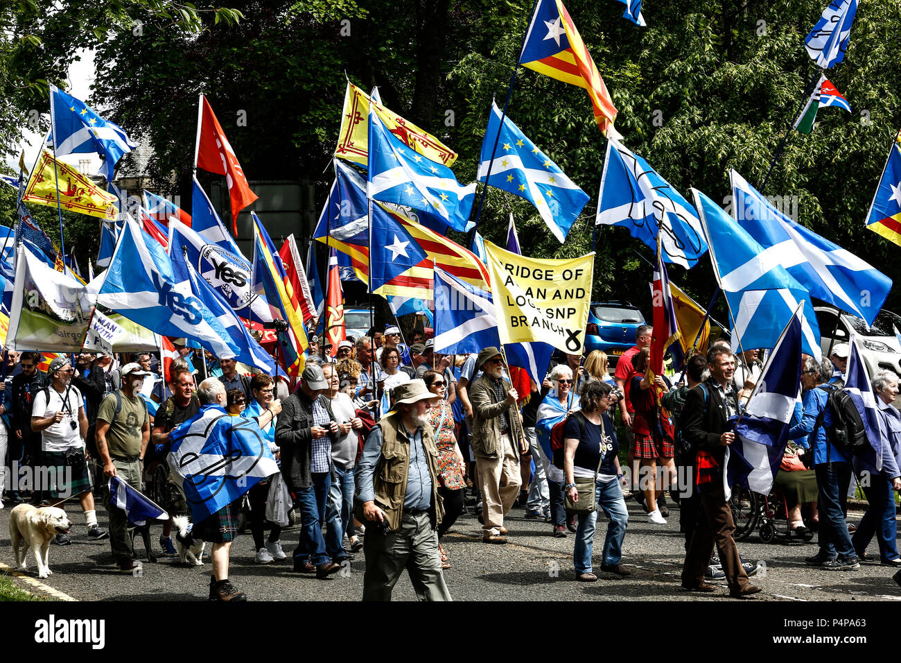 La Scozia, Regno Unito. Il 23 giugno 2018. Persone marzo a sostegno dell indipendenza scozzesi a Stirling su 23/06/2018. © Paul Reich Credito: Paolo Reich/Alamy Live News Foto Stock