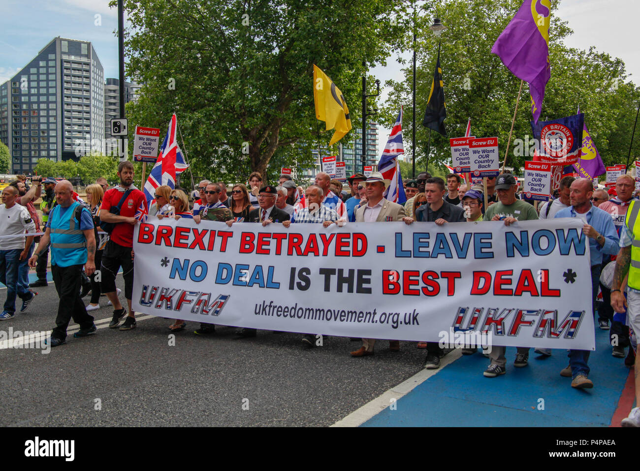 Londra, Regno Unito. Il 23 giugno 2018. Dimostranti presso i patrioti marzo per Credito Brexit: Alex Cavendish/Alamy Live News Credito: Alex Cavendish/Alamy Live News Foto Stock