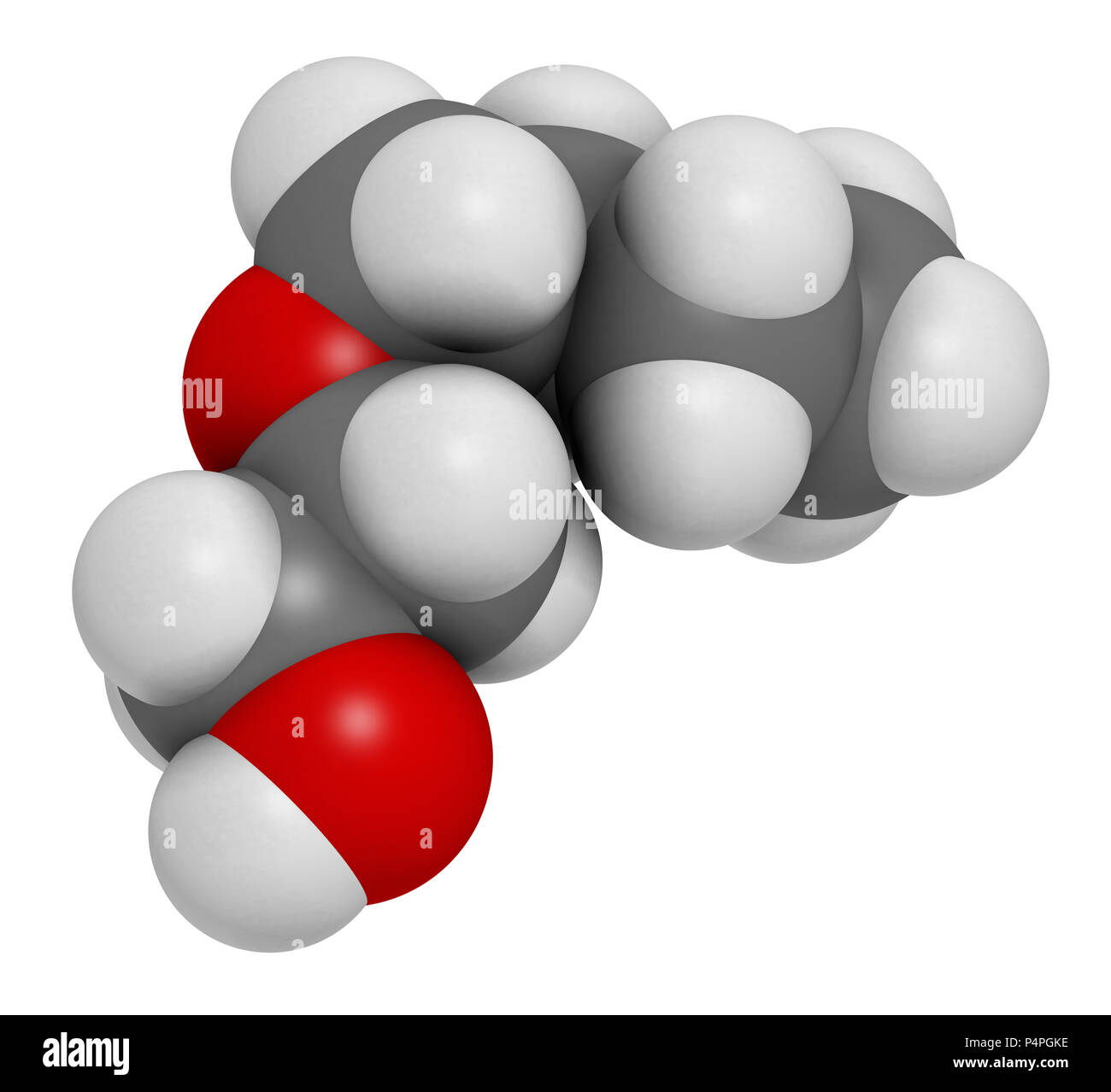2-butossietanolo molecola. Utilizzato come solvente e tensioattivo. Il rendering 3D. Gli atomi sono rappresentati come sfere con i tradizionali colori: idrogeno (whi Foto Stock