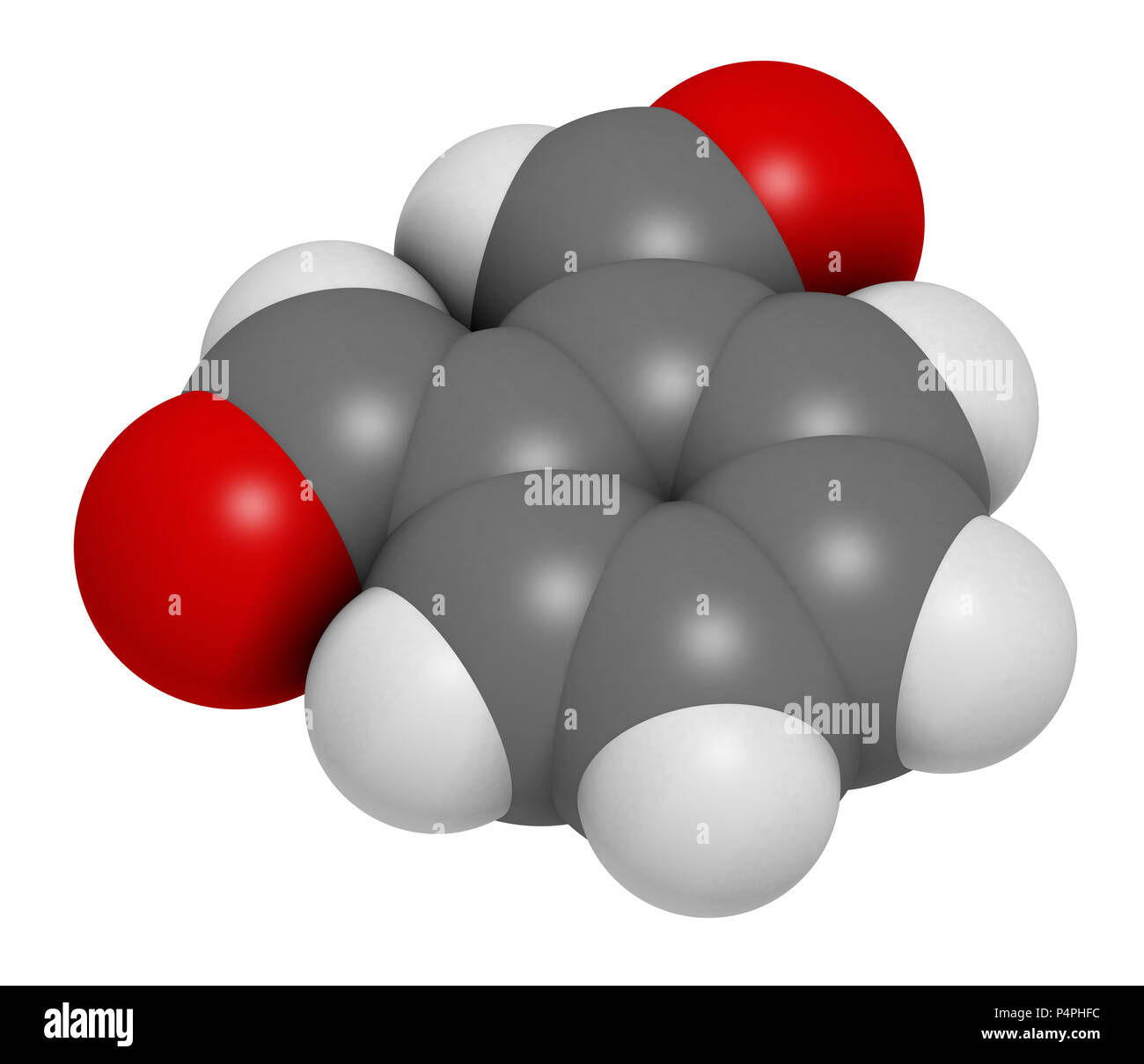Ftalaldeide (orto-ftalaldeide, OPA) molecola di disinfettante. Il rendering 3D. Gli atomi sono rappresentati come sfere convenzionale con codifica colore: IDR Foto Stock