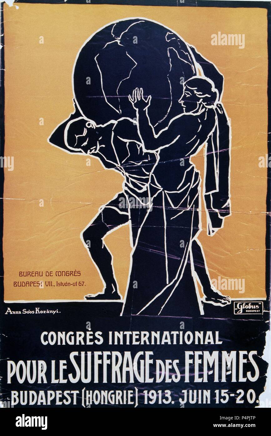Cartello ANUNCIANDO EL CONGRESO POR EL SUFRAGIO DE LAS MUJERES EN BUDAPEST DEL 15-20 junio de 1913. Foto Stock