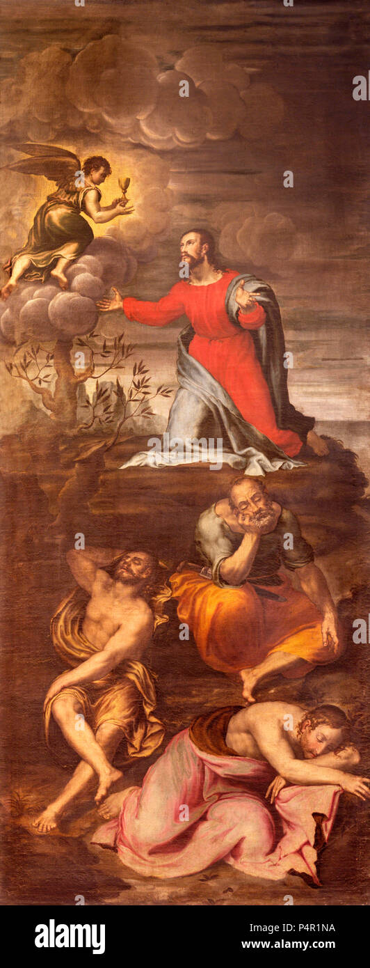MODENA, Italia - 14 Aprile 2018: la pittura della preghiera di Gesù nel Getsemani giardino nella Chiesa di San Pietro di Giovanni Battista Ingoni (1560). Foto Stock