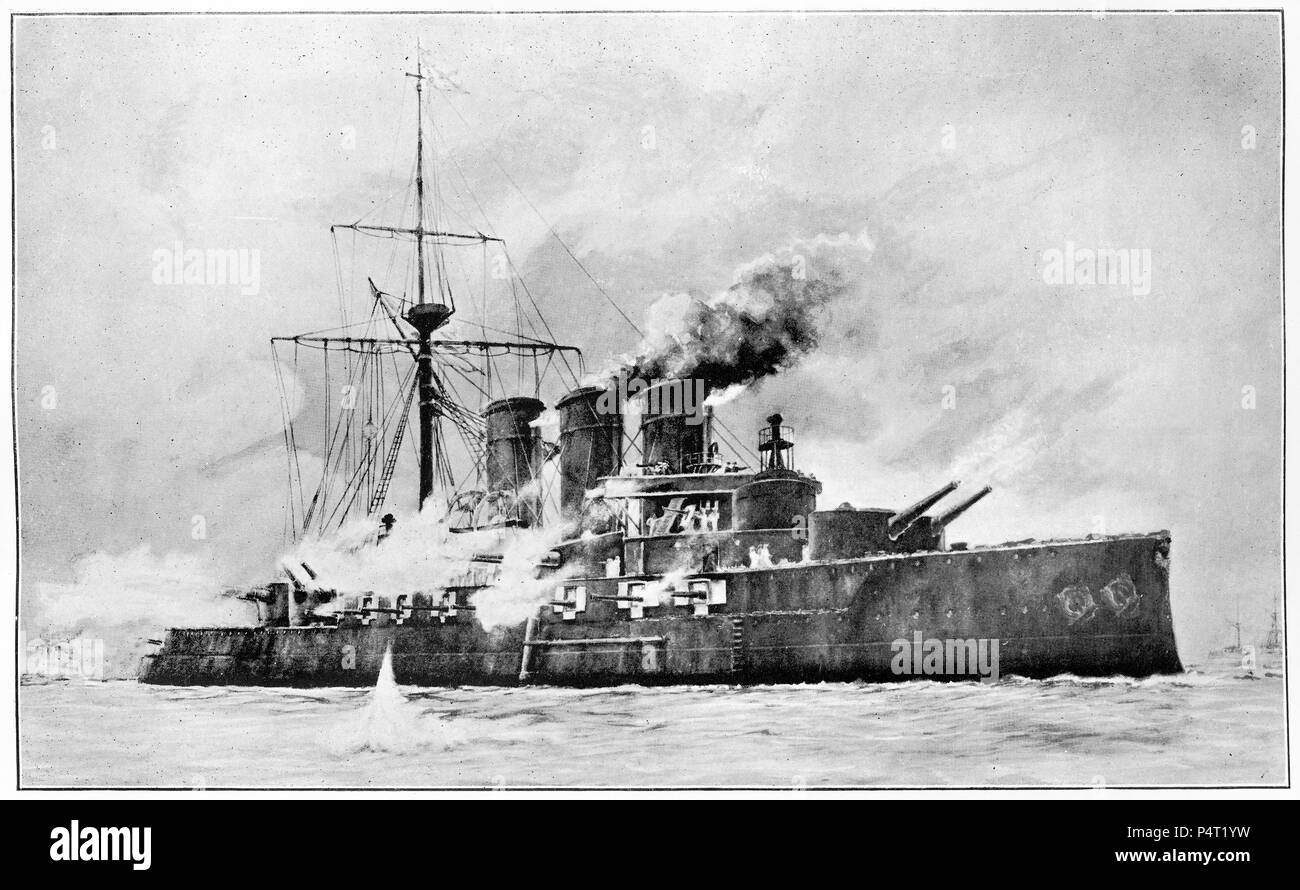 I mezzitoni della corazzata russa cruiser, Rurik. Dal primo Navy League, annuale 1906. Foto Stock
