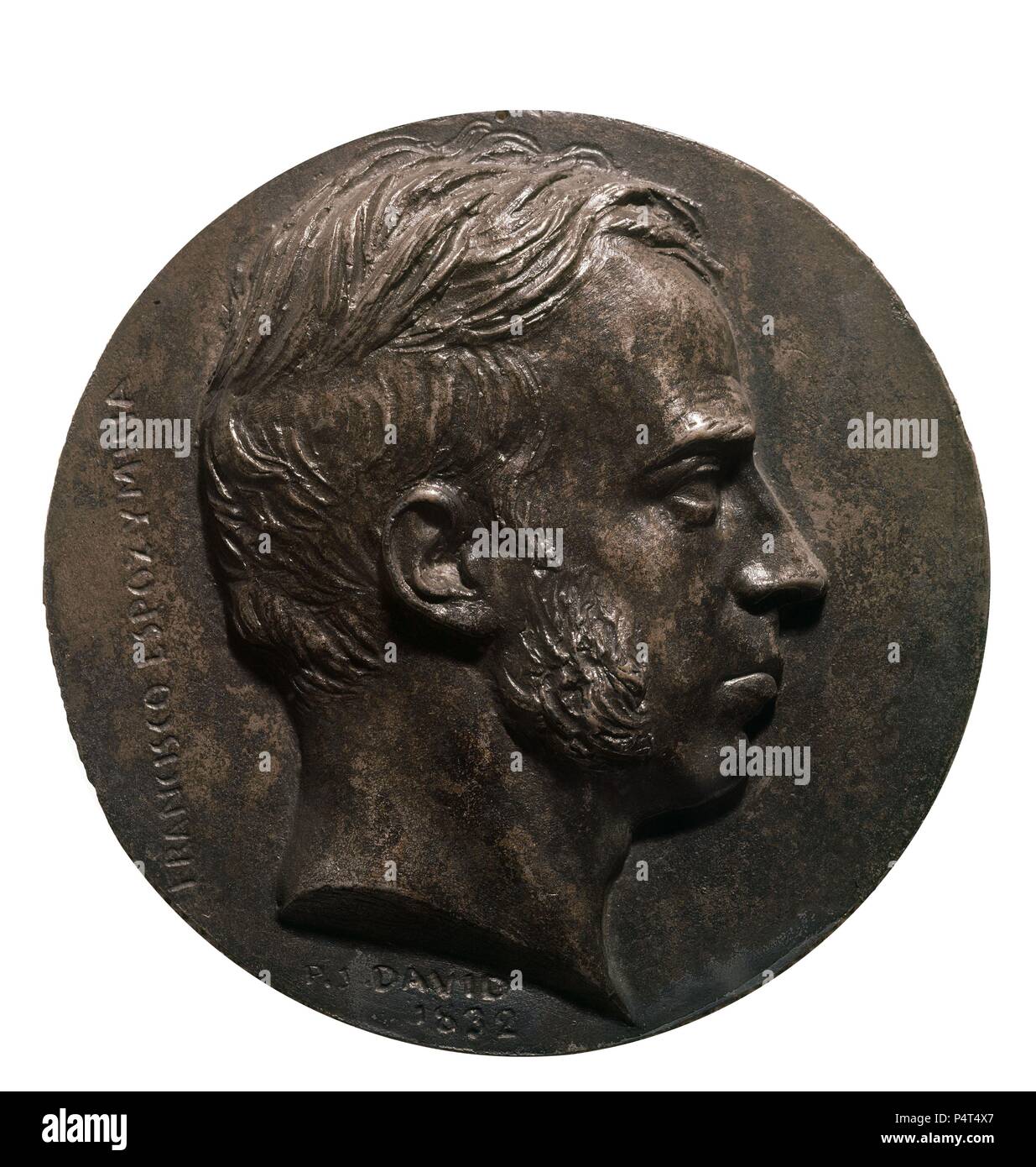 MEDALLA DE Espoz y Mina - 1832 - El Cobre FUNDIDO - 137 mm. Autore: Pierre-Jean David d'Angers (1788-1856). Posizione: Museo Lazaro Galdiano-COLECCION, MADRID, Spagna. Foto Stock