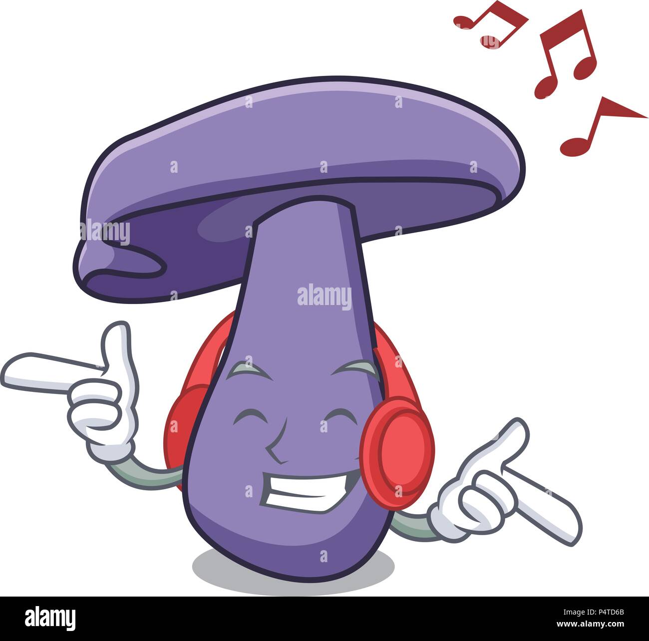 Ascolto di musica fungo blewit mascotte cartoon Illustrazione Vettoriale