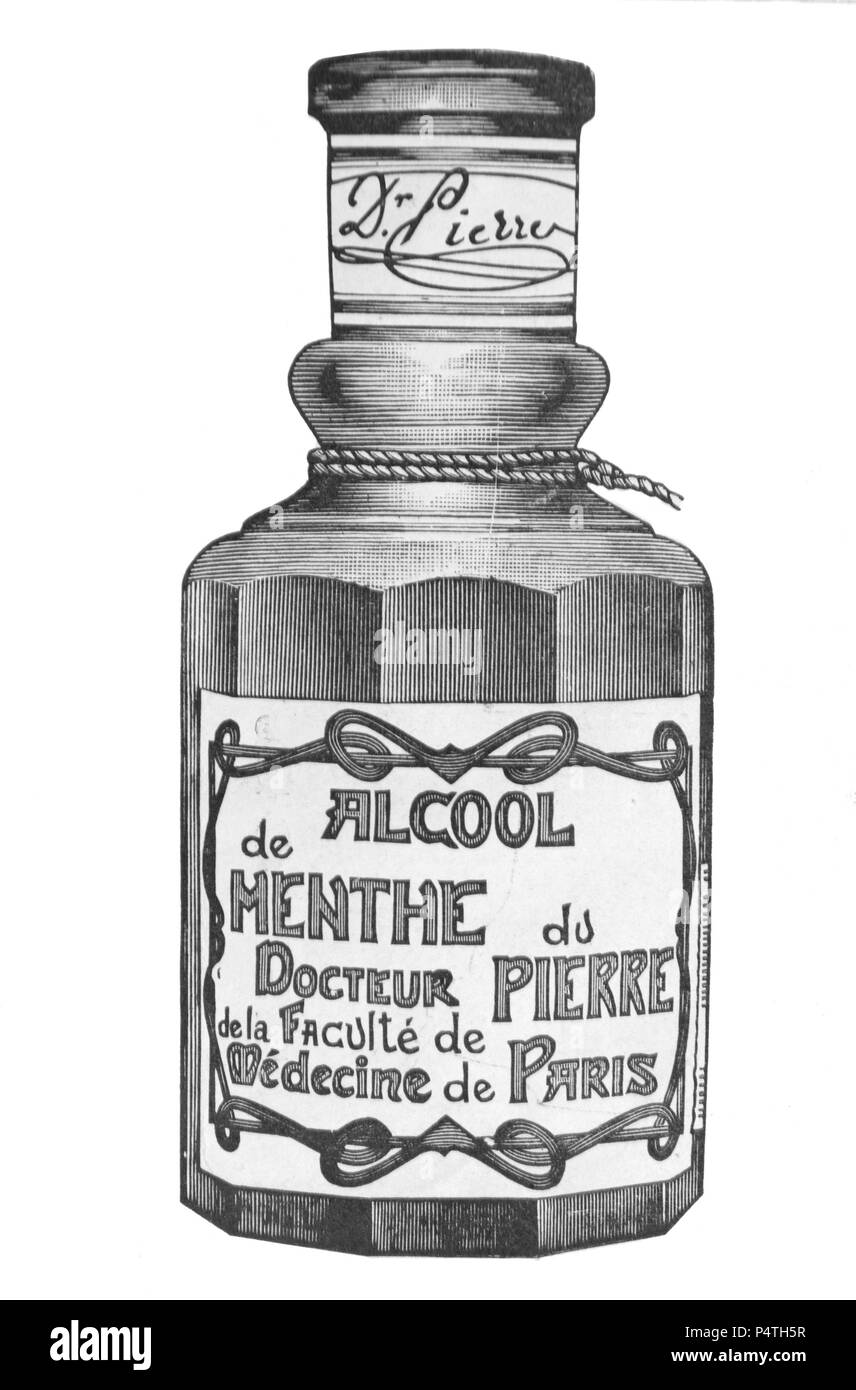 Vecchia pubblicità francese del tardo XIX secolo su mint alcool da un giornale Foto Stock