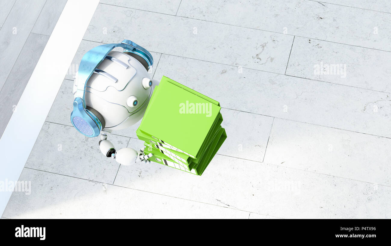Drone robotico che porta stack di file, rendering 3D Foto Stock