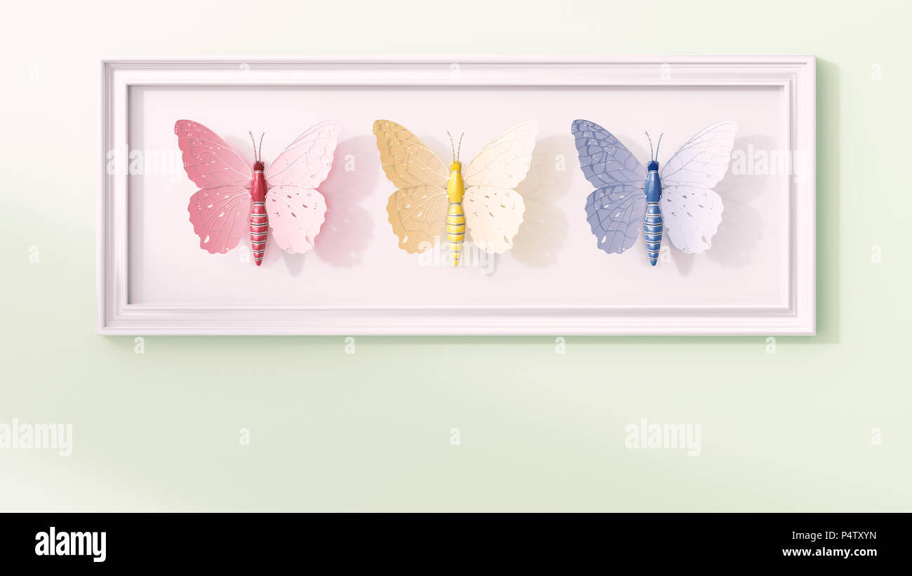 Tecnica artificiale farfalle in un telaio, rendering 3D Foto Stock