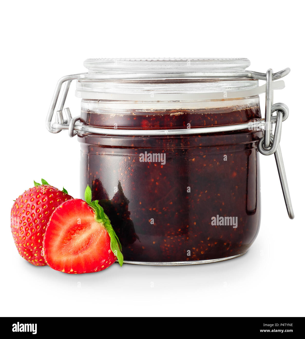 Vasetto di in casa confettura di fragole Foto Stock