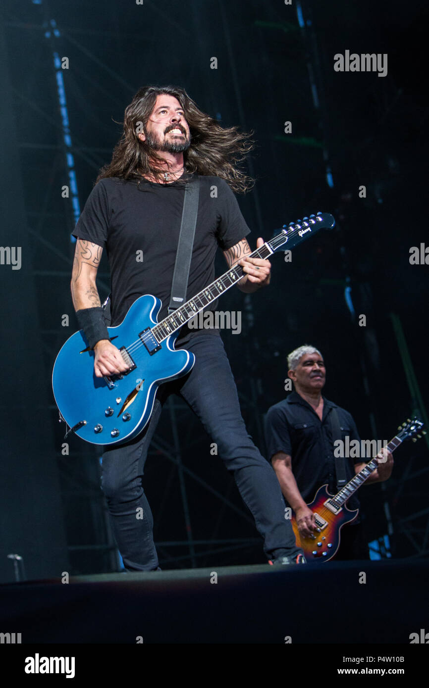 Firenze Italia. Il 14 giugno 2018. La American rock band FOO FIGHTERS si esibisce dal vivo sul palco a Visarno Arena durante il 'Firenze rocce 2018' Foto Stock