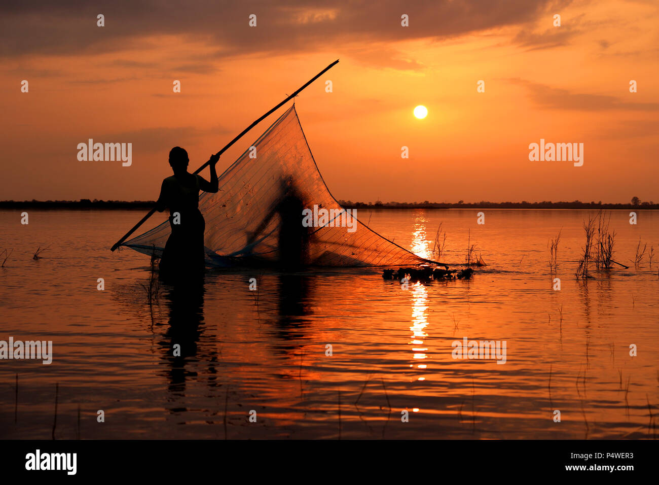 La bellezza dell'isola. Golden ore di Majuli. Foto Stock