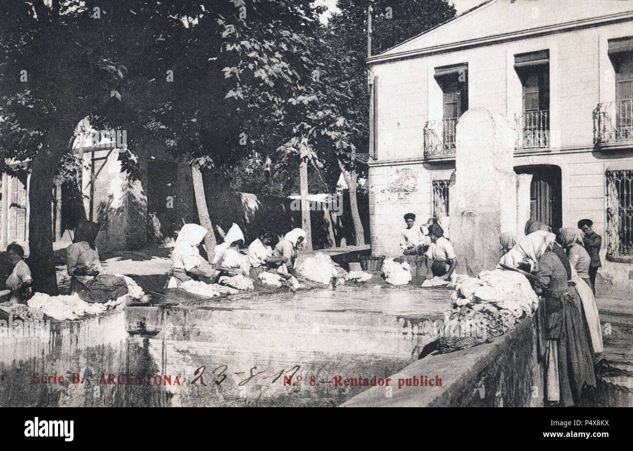 Tarjeta postale. Lavaderos públicos de Argentona. Años 1916. Foto Stock