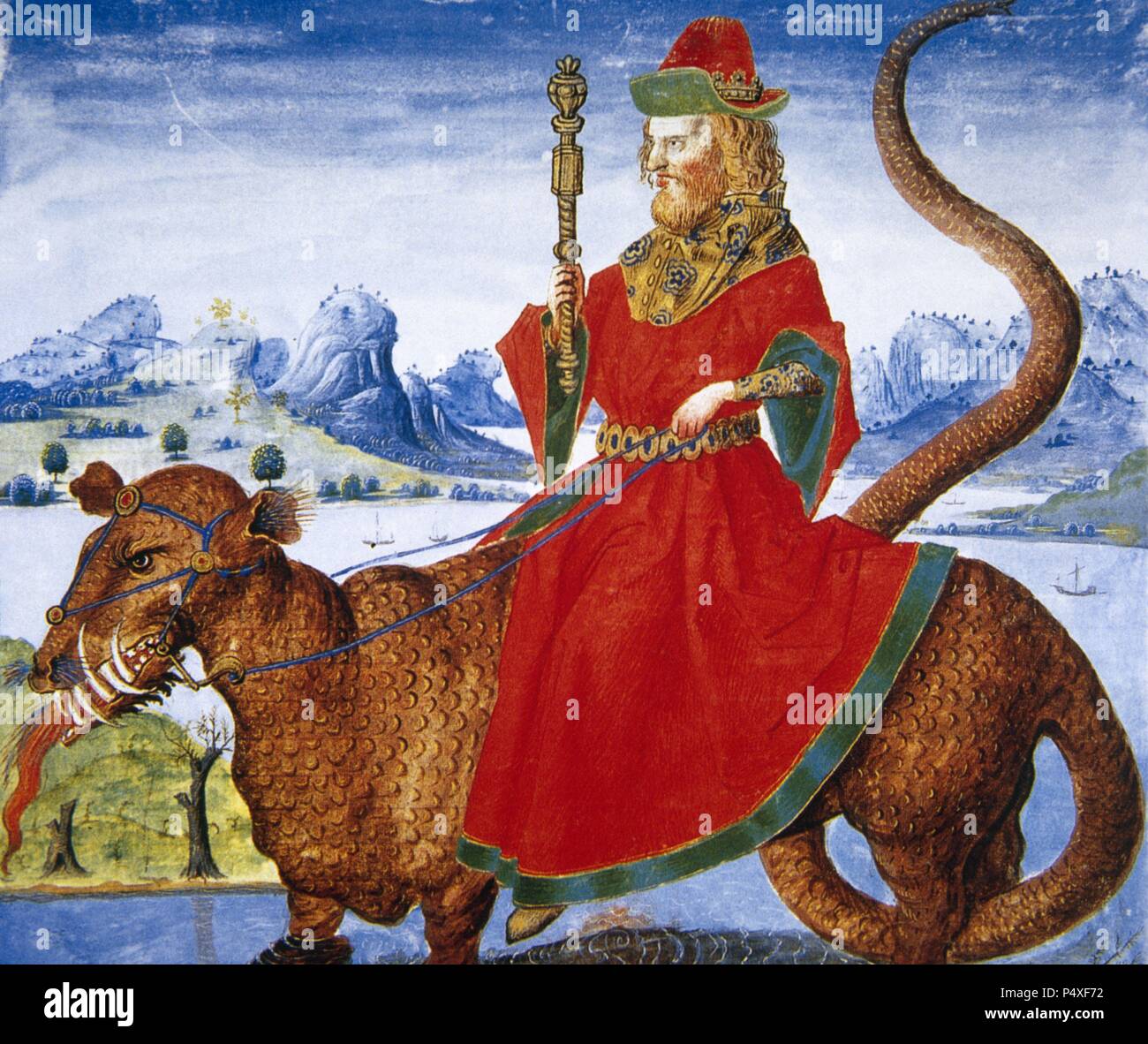 Leviathan. Il mostro marino a cui si fa riferimento nel Tanakh, o il Vecchio Testamento. Prenota 'Floridus', del XV secolo. Chateau di Chatilly. La Francia. Foto Stock