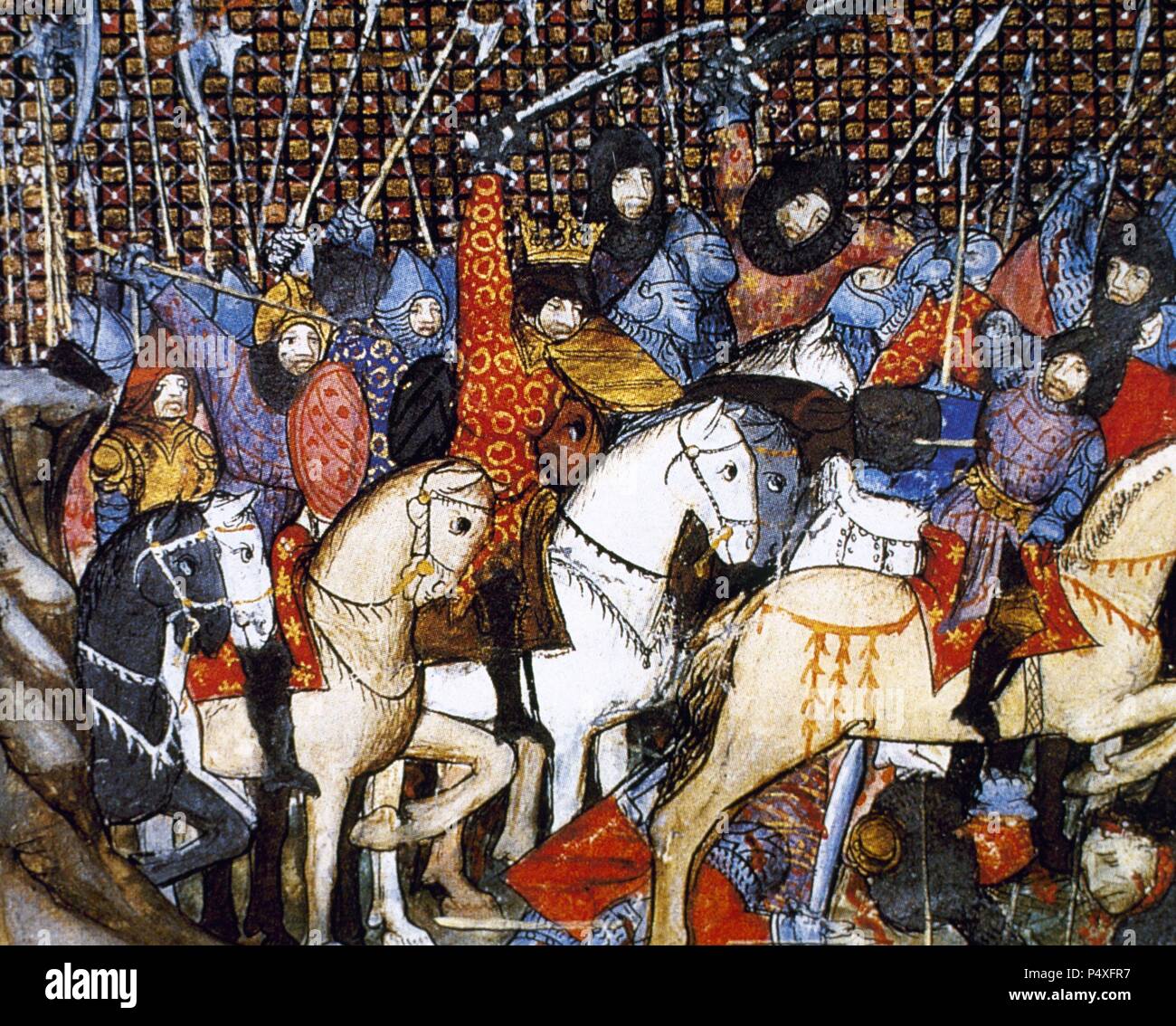 La storia della Gallia. Battaglia tra i Romani e i Celti. Manoscritti miniati dal XIV secolo. Chateau de Chantilly. La Francia. Foto Stock