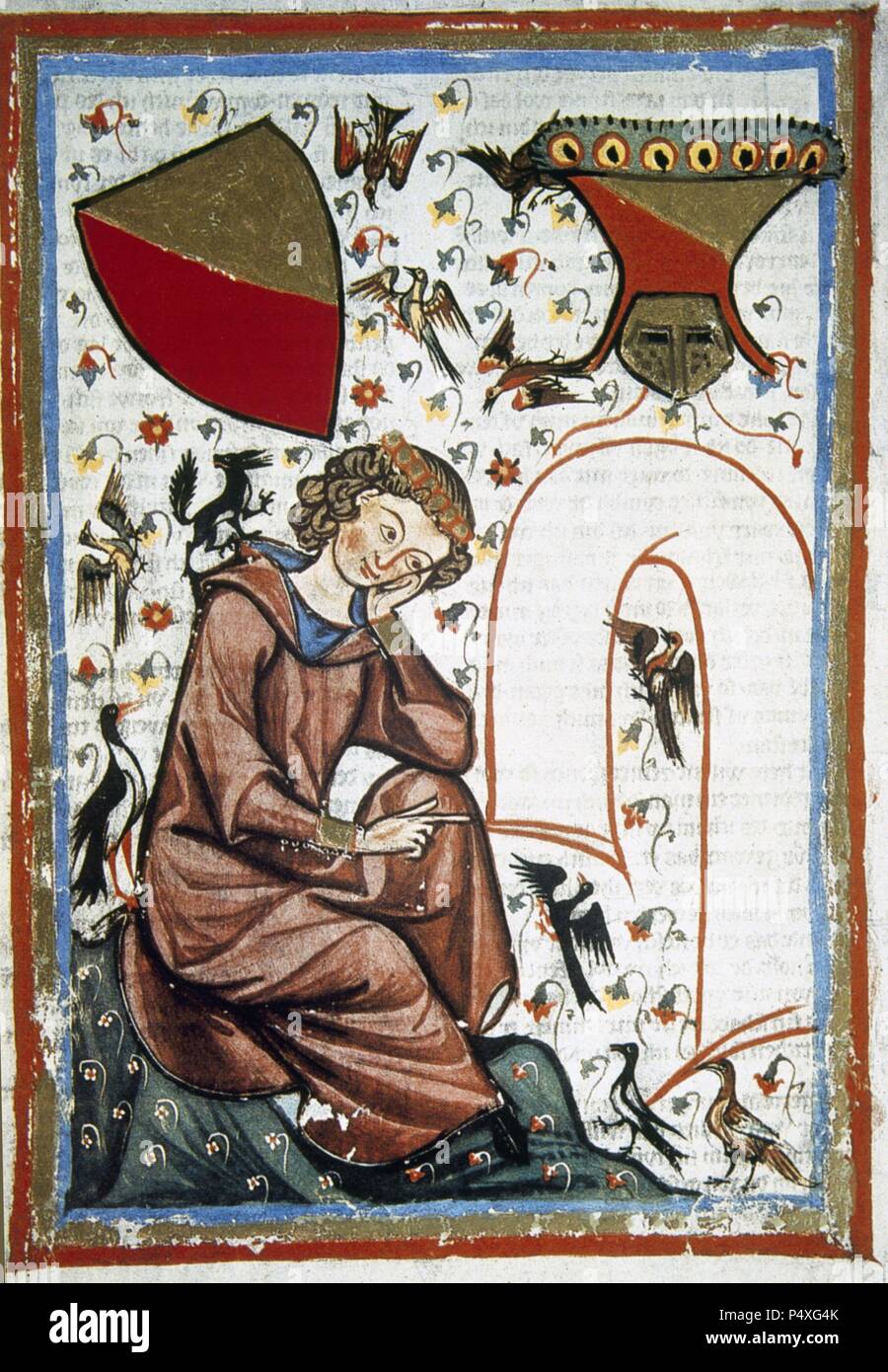 Hendrik Van Veldeke (c.1140/1150-prima del 1210). Poeta tedesco. Codex Manesse (ca.1300) da Rudiger Manesse e suo figlio Johannes. Fol. 30r. Università di Heidelberg. Libreria. Germania. Foto Stock