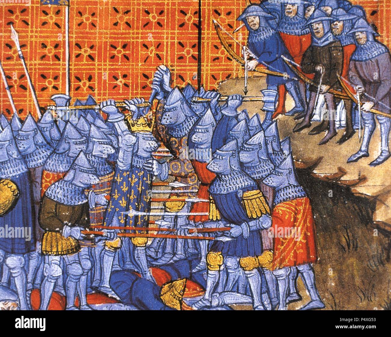 Battaglia di Tours o la Battaglia di Poitiers. Octuber 732. Miniatura di grande Cronaca di Francia. Castello di Chantilly. La Francia. Foto Stock