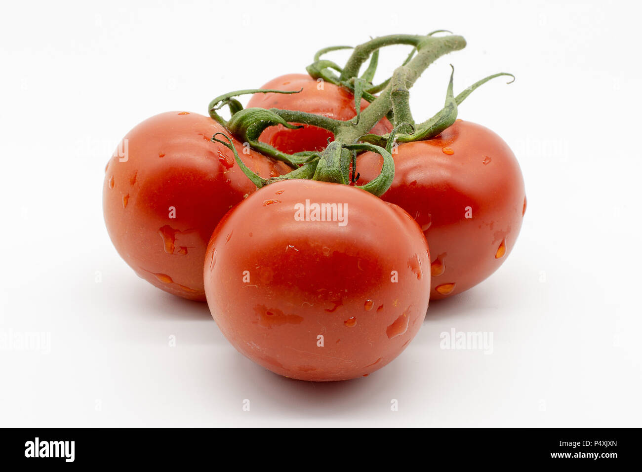 Pomodori con levetta e foglie Foto Stock