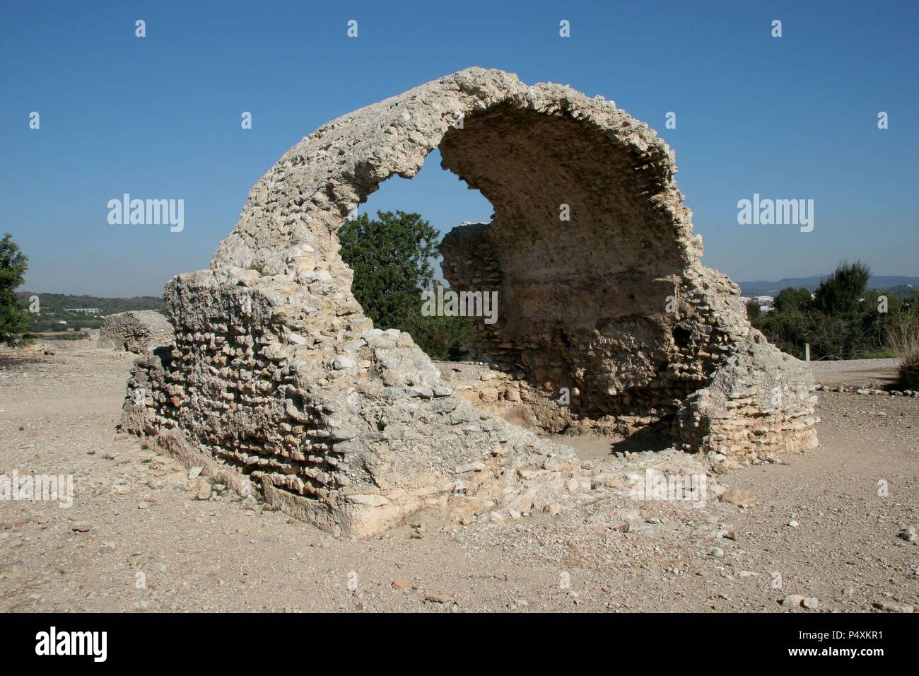 Arte romana. Els Munts. Borgo romano. Rovine di serbatoio di acqua "La Tartana". Vicino a Altafulla. Provincia di Tarragona. La Catalogna. Spagna. L'Europa. Foto Stock