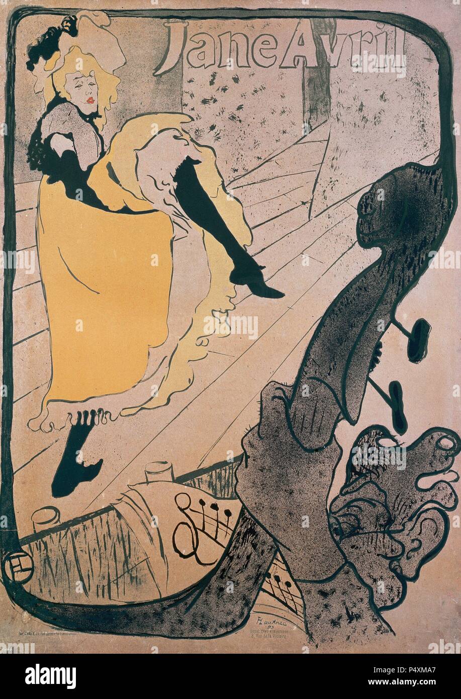 ARTE S. XIX. FRANCIA-Toulouse Lautrec MONFA, Henri Marie Raymond de (1864-1901). "JANE AVRIL EN EL CABARET JARDIN DE PARIS BAILANDO CAN-CAN' (1893). Museo Toulouse-Lautrec. Albí. Foto Stock