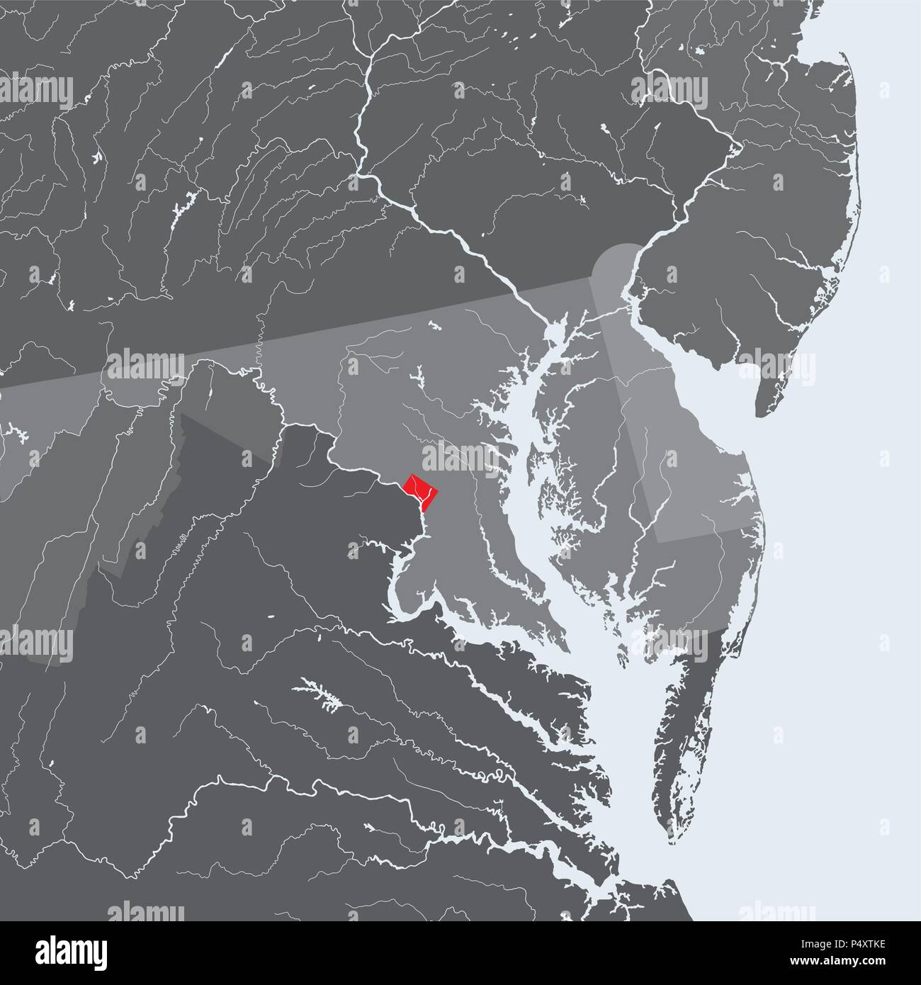 Mappa del Distretto di Columbia. Fatto a mano. I fiumi e i laghi sono mostrati. Si prega di guardare le mie altre immagini della serie cartografica - sono tutti molto dettagliati Illustrazione Vettoriale