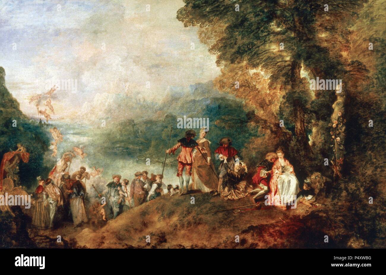 Jean-Antoine Watteau (1684-1721). Pittore Francese. Imbarco per Cythera (1717). Il museo del Louvre. París. La Francia. Foto Stock