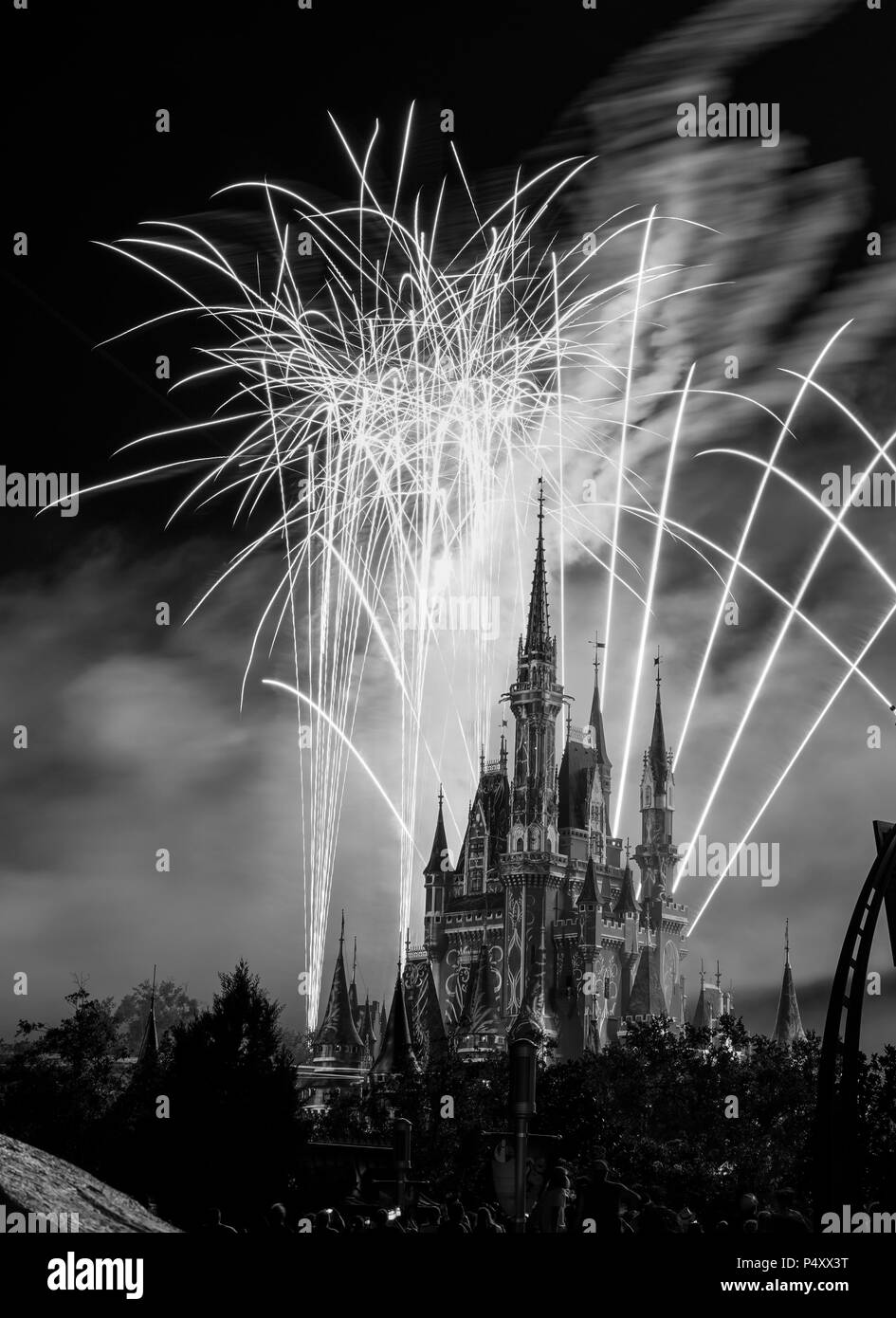 Magic Kingdom fuochi d'artificio su Castello di Cenerentola a Walt Disney World, a Orlando, Florida, Stati Uniti d'America Foto Stock