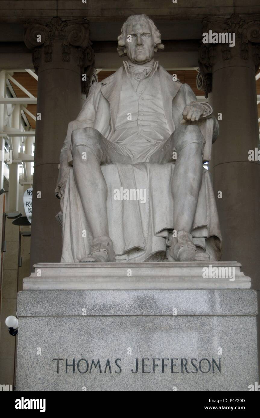 Thomas Jefferson (1743-1826). American Padre Fondatore, il principale autore della Dichiarazione di Indipendenza (1776) e il terzo presidente degli Stati Uniti (1801Ð1809). Statua. Missouri Museo di storia. Vecchio Jefferson Memorial Building. San Luigi. Missouri. Stati Uniti d'America. Foto Stock