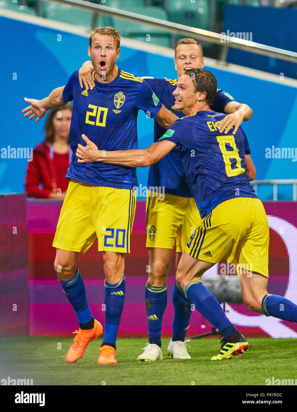 Socchi, Russia. 23 giugno 2018 Ola TOIVONEN, SWE 20 celebra il suo obiettivo 0-1 GERMANIA - SVEZIA della Coppa del Mondo FIFA 2018 in Russia, Gruppo F, stagione 2018/2019, 23 giugno 2018 Fisht Stadio Olimpico di Sochi, Russia. © Peter Schatz / Alamy Live News Foto Stock