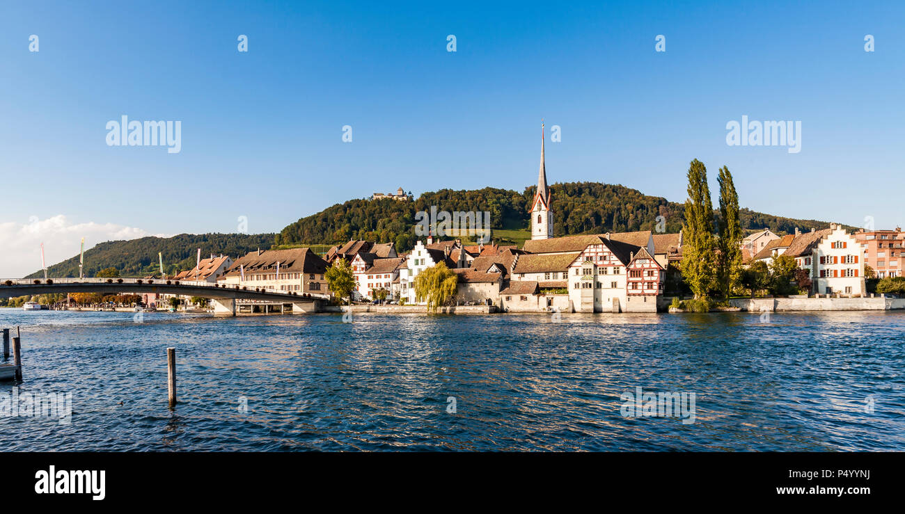 La Svizzera del Canton Sciaffusa, Stein am Rhein, Reno, centro storico, San Giorgio's Abbey e Castello Hohenklingen Foto Stock