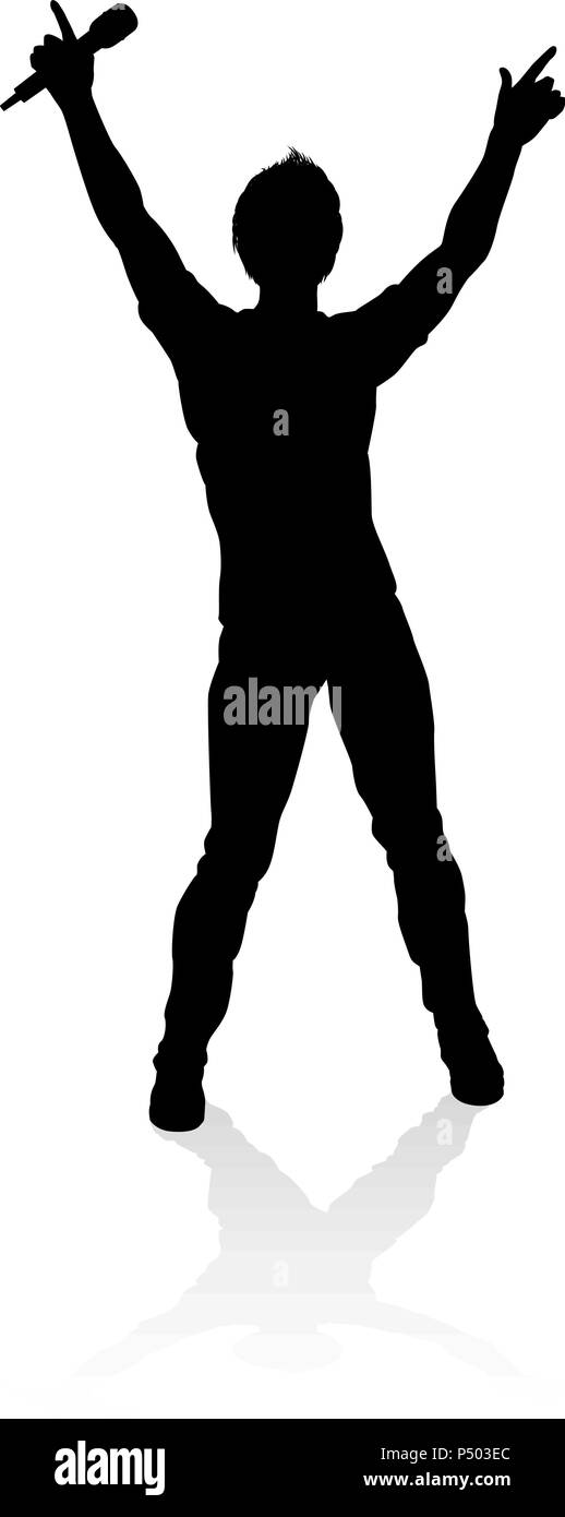 Cantante pop Country o Rock Star Silhouette Illustrazione Vettoriale