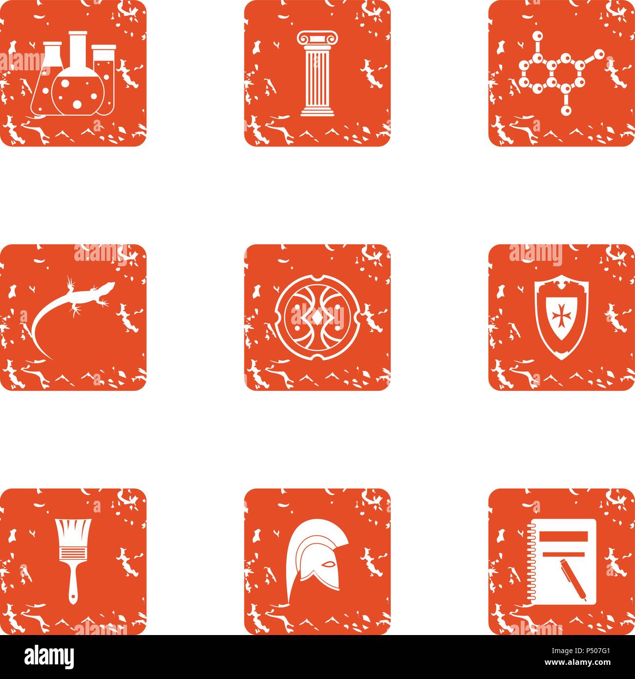 Studio della lucertola set di icone, stile grunge Illustrazione Vettoriale
