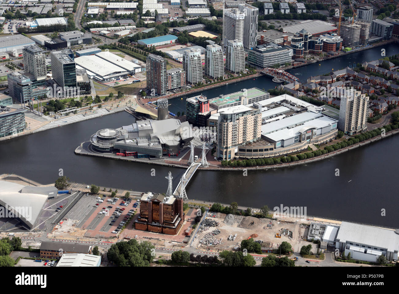 Vista aerea di Salford Quays vicino a Manchester, Regno Unito Foto Stock