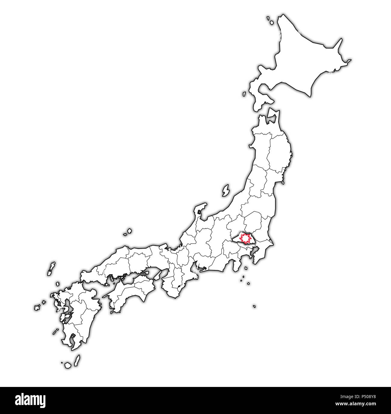 Bandiera della prefettura di Saitama sulla mappa con le divisioni amministrative e ai confini del Giappone Foto Stock