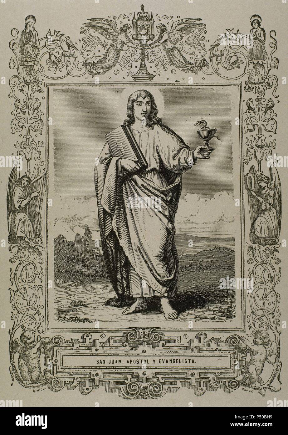San Giovanni Evangelista (c. 1 Annuncio - c. 100), autore del Vangelo di Giovanni. Incisione di Capuz. Foto Stock