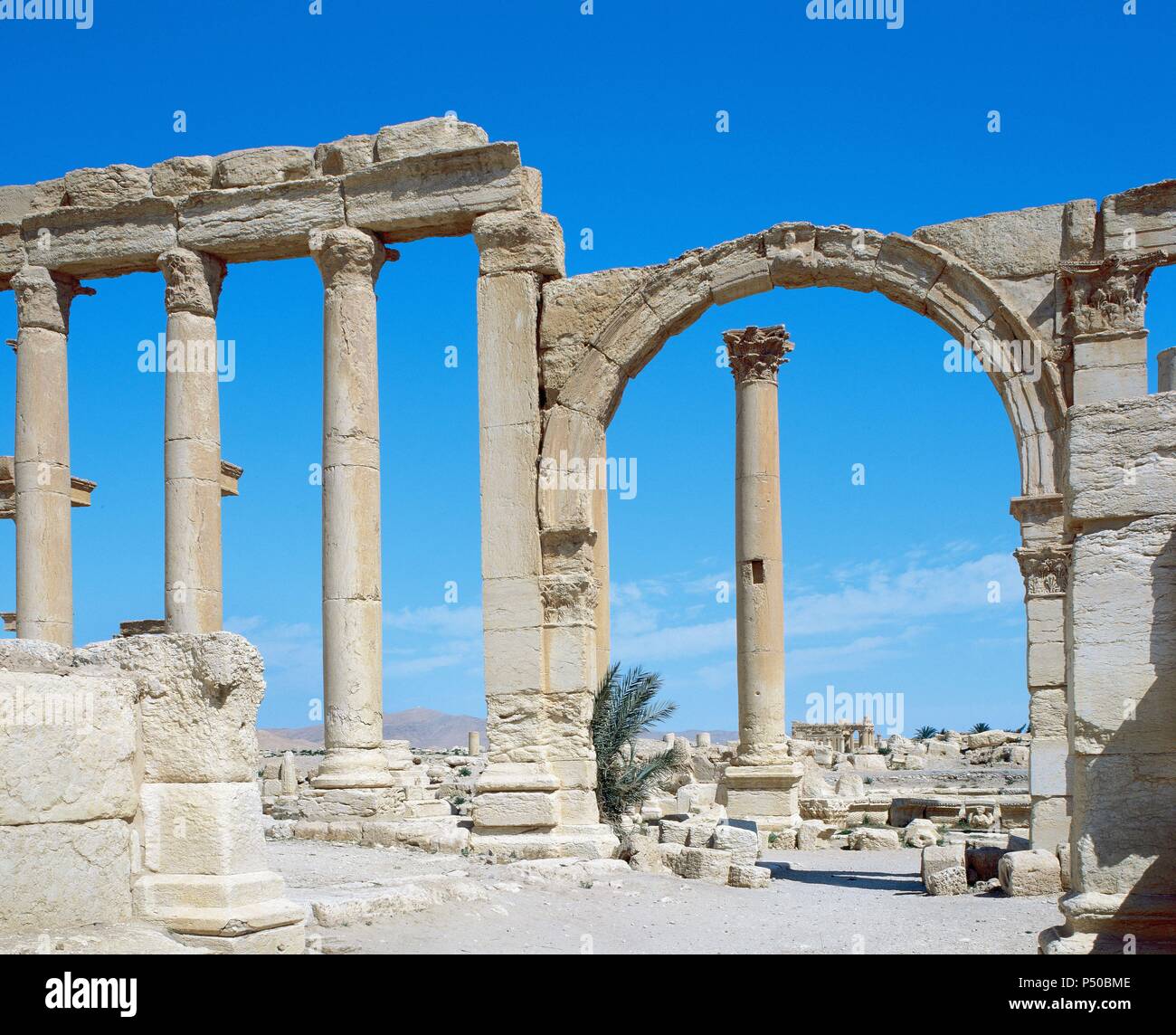 Arte romana. La Siria. Palmyra. Decumanus (avenue). Rovine. 3. secolo. Oasis Tadmor. Foto Stock