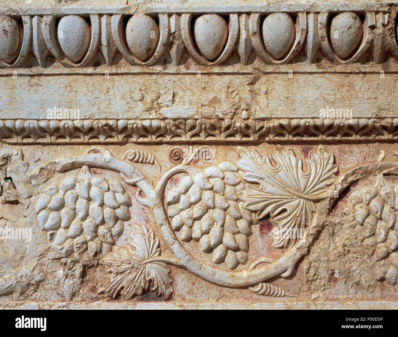Arte romana. La Siria. Palmyra. Dettagli decorativi nell'arco monumentale. 3. secolo. Oasi di Tadmor. Foto Stock