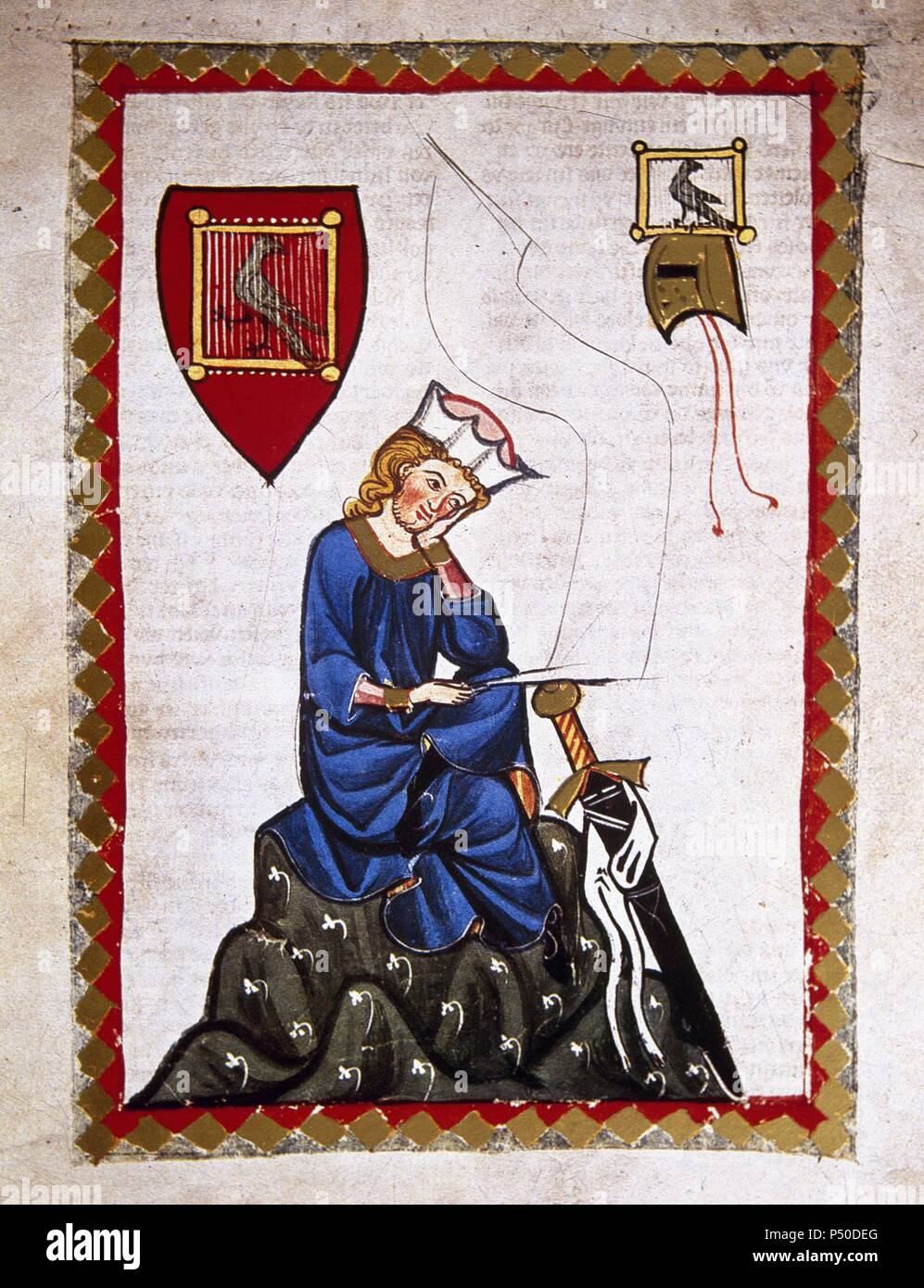 WALTHER von der Vogelweide (1170-1230). Codex Manesse (ca.1300) da Rudiger Manesse e suo figlio Johannes. Università di Heidelberg. Libreria. Germania. Foto Stock