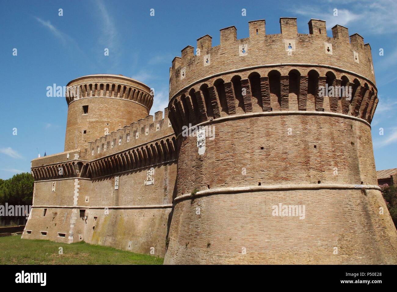 Il Castell di Ostia o Castell di papa Giulio II. È stato costruito da Baccio Pontelli (1450-1492). Ostia. La regione Lazio. L'Italia. L'Europa. Foto Stock