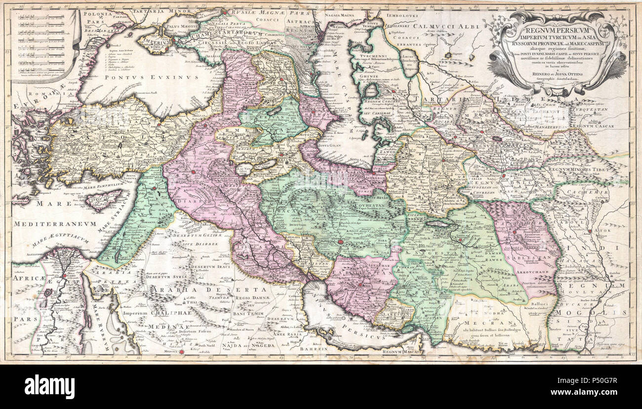 1730 Ottens Mappa di Persia (Iran, Iraq e Turchia) - Geographicus - RegnumPersicum-ottens-1730. Foto Stock