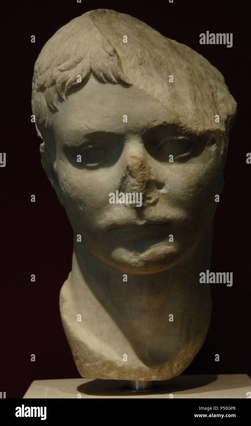 Marcus Vipsanius Agrippa Postumus (12 A.C.-14 d.C.), noto anche come Agrippa Postumus Postumus o Agrippa. Busto. Marmo greco. Palazzo Massimo. Museo Nazionale Romano. Roma. Italia. Foto Stock