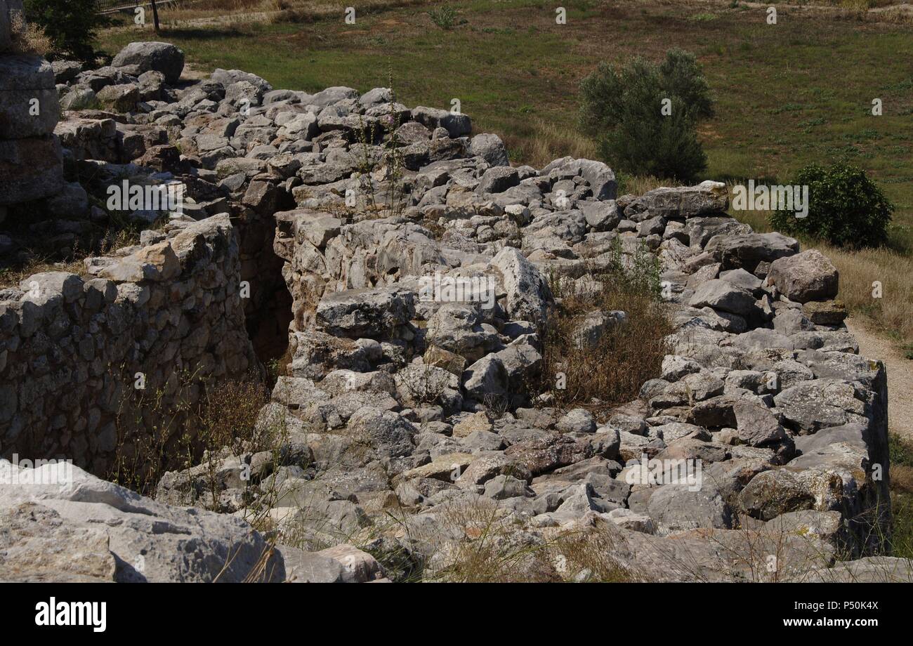 La Grecia. Tirinto. Città micenea (III millennio a.C.). Ciclopica parete (1400-1200 a.C.). Peloponneso. Foto Stock