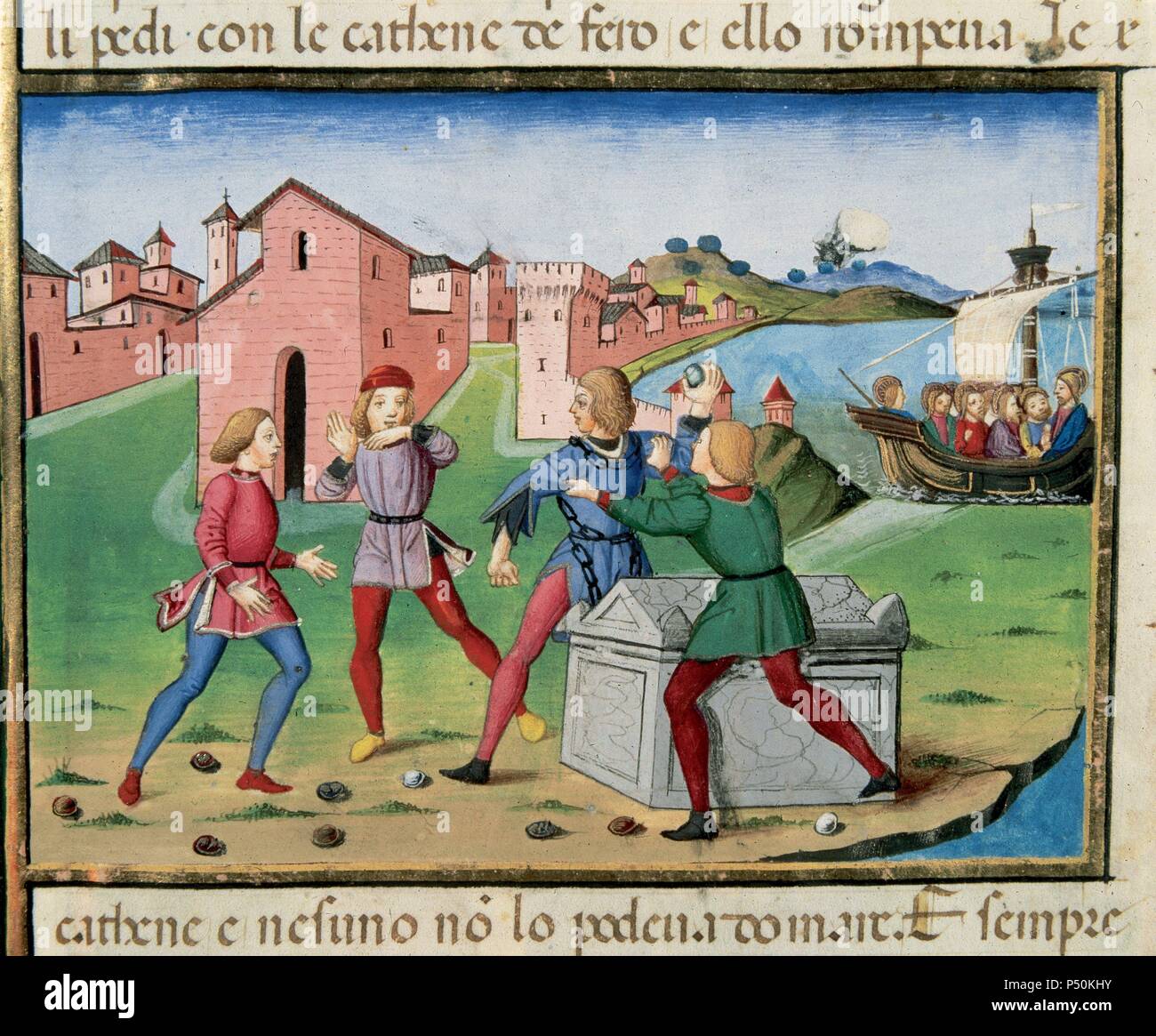 Gesù va al Getsemani e trova un uomo posseduto dal demonio. Codex di Predis (1476). Biblioteca Reale. Torino. L'Italia. Foto Stock