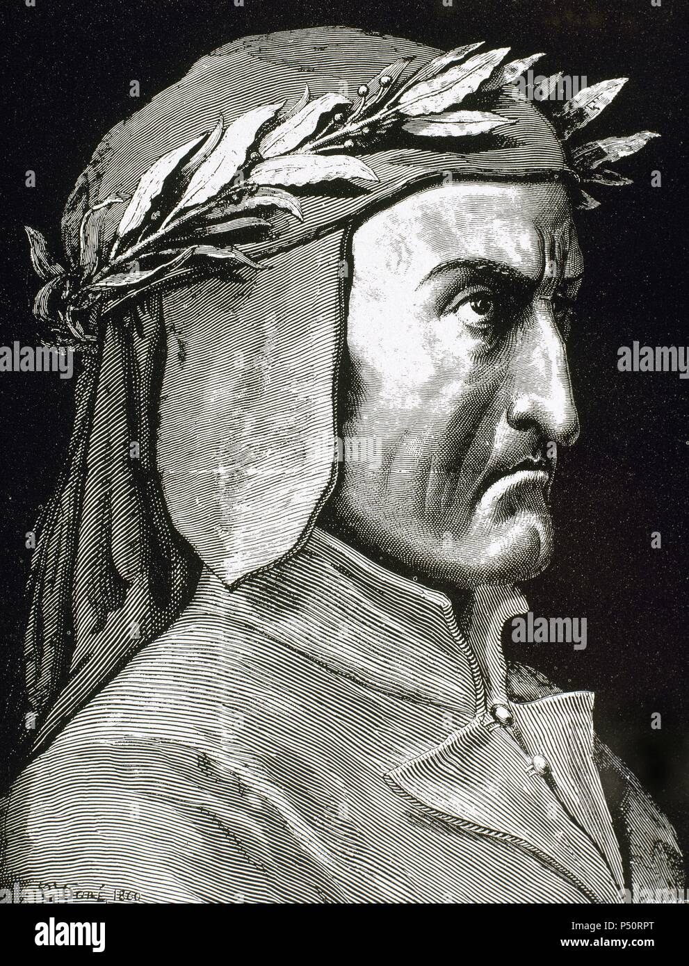 Dante Alighieri (1265-1321). Poeta italiano. Incisione di Pannemaker. Foto Stock