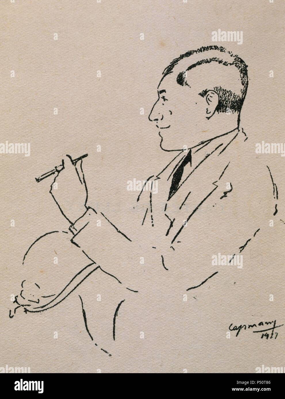 Josep Pla Casadevall (1897-1981). Lo scrittore catalano. Disegno di R. Capmany, 1927. Biblioteca di Catalogna. Barcellona. Spagna. Foto Stock