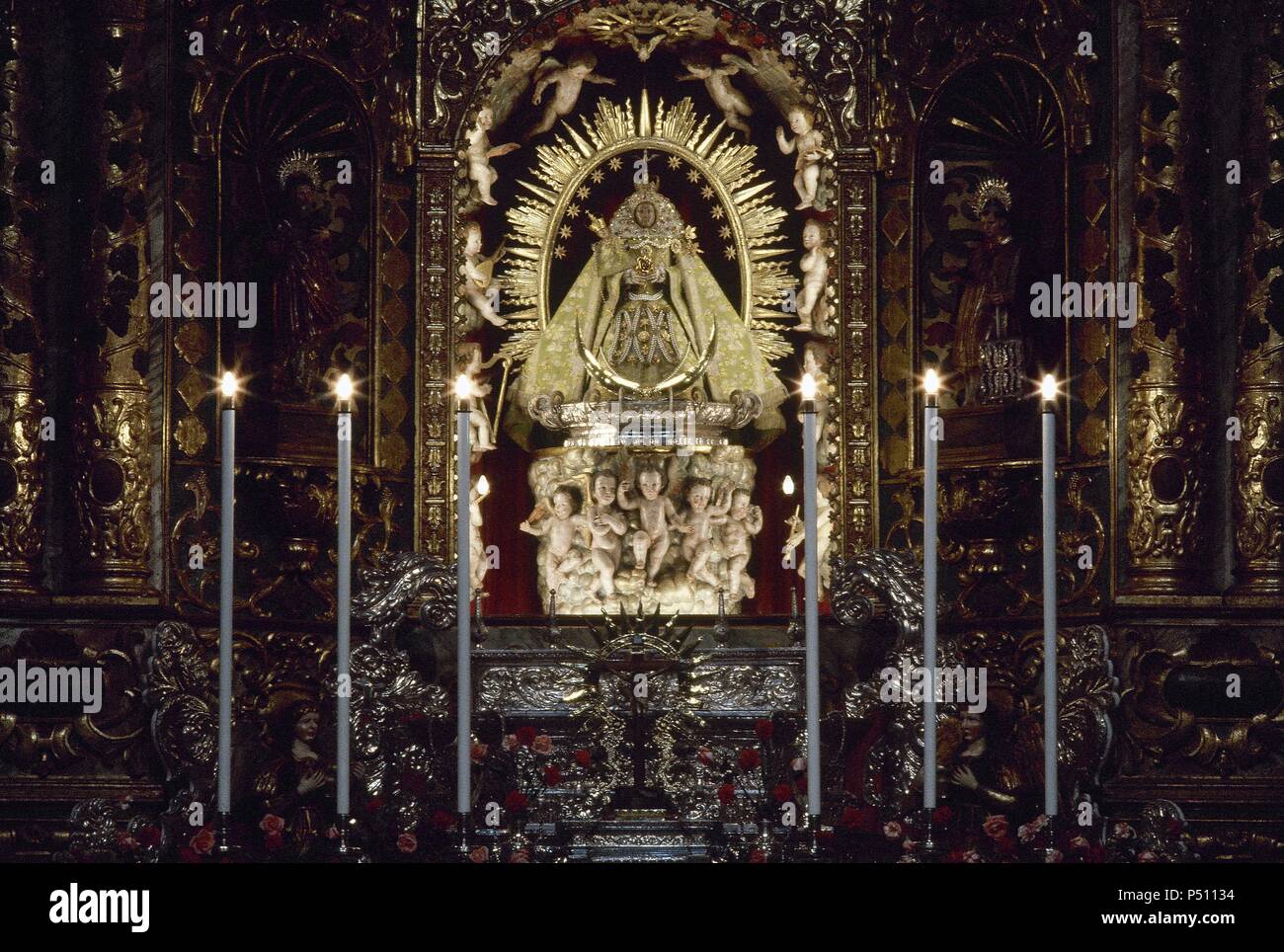 VIRGEN DE LAS NIEVES. Imagen de la patrona de la Isla, en el interior de la Iglesia de Nuestra Señora de las Nieves. La Palma. Provincia de Santa Cruz de Tenerife. Islas Canarias. España. Foto Stock